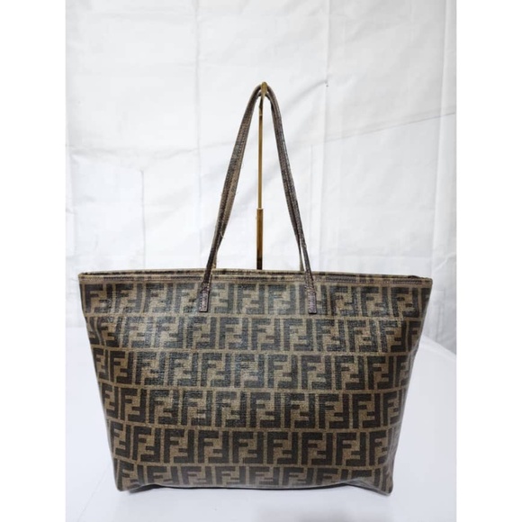 Authentic FENDI Zucca Spalmati Medium Roll Tote Bag Tobacco Brown - Picture 5 of 16